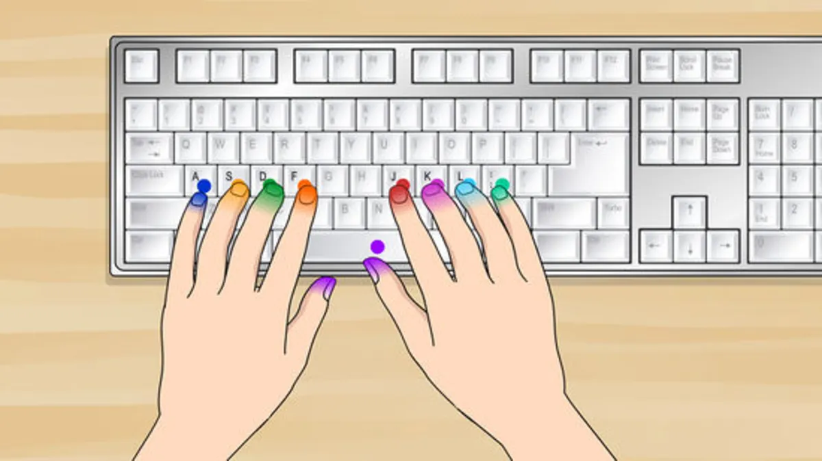 Person typing on keyboard demonstrating proper typing technique