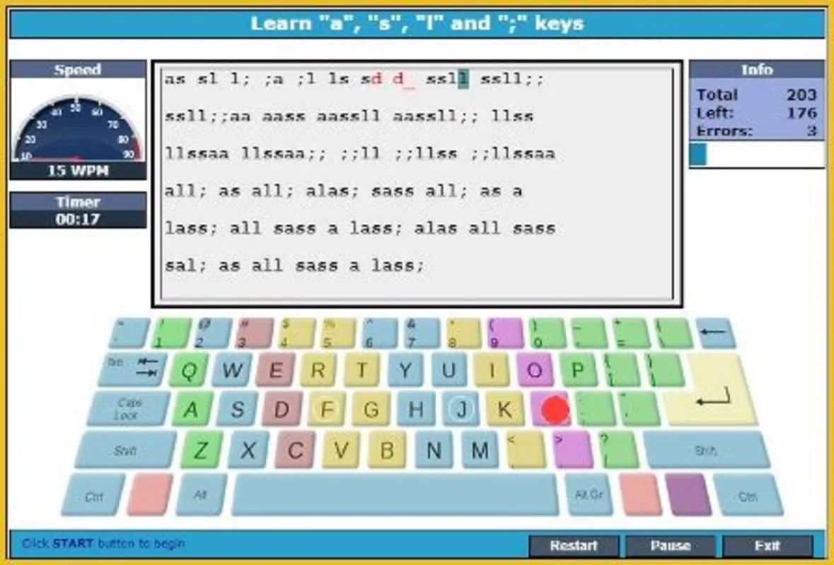 Typing game interface with interactive gameplay elements